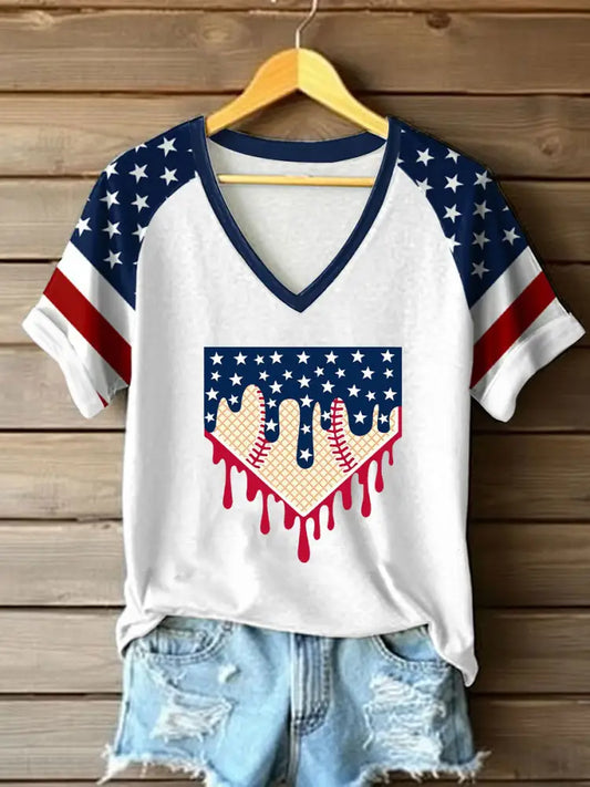 Women’s Baseball Print Casual T-Shirt White / S