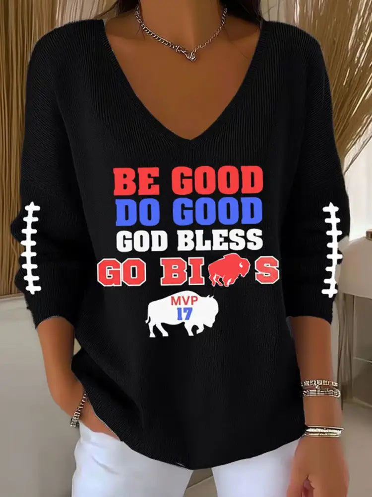 Women’s Be Good Do Good God Bless Go Buffalo Football Fans Lovers Gameday Casual Long-Sleeve Top Black / S