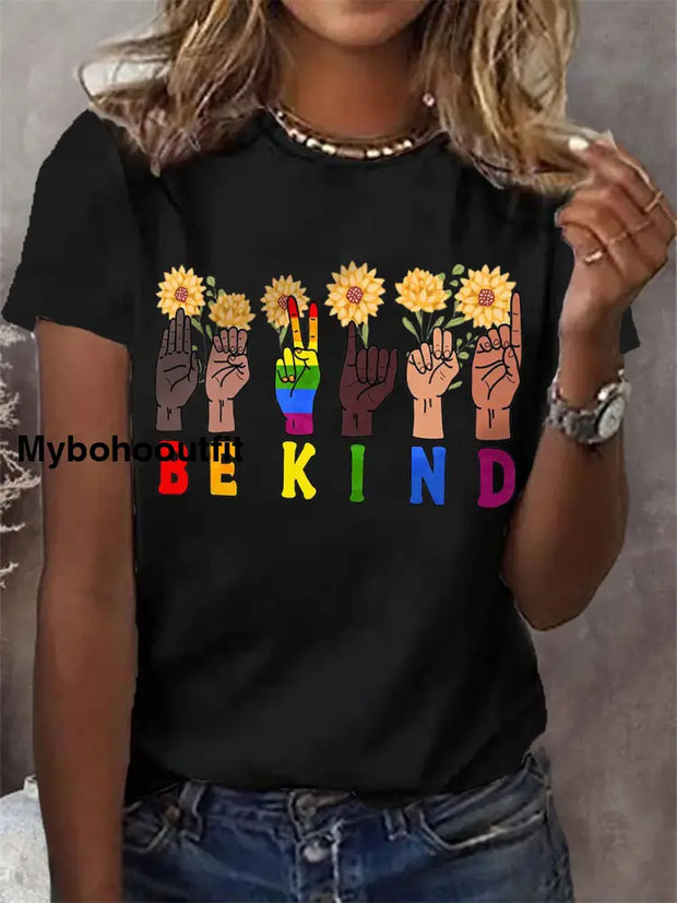 Women’s Be Kind Pride Month Casual Tee Black / S