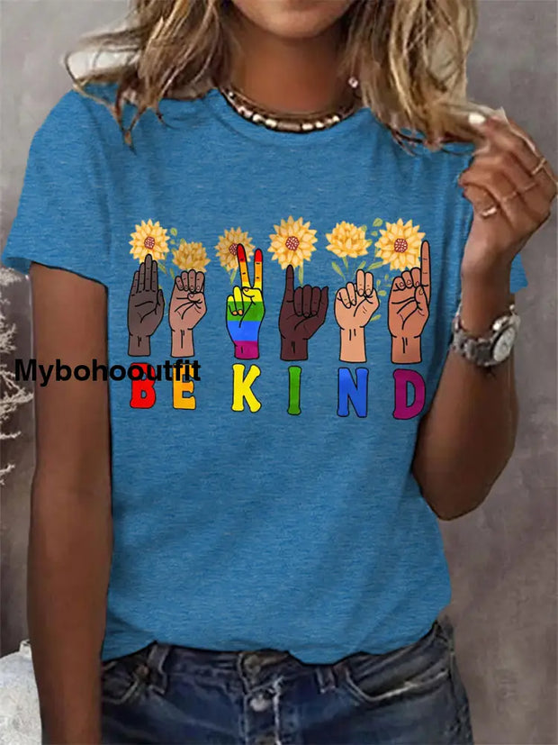 Women’s Be Kind Pride Month Casual Tee Blue / S