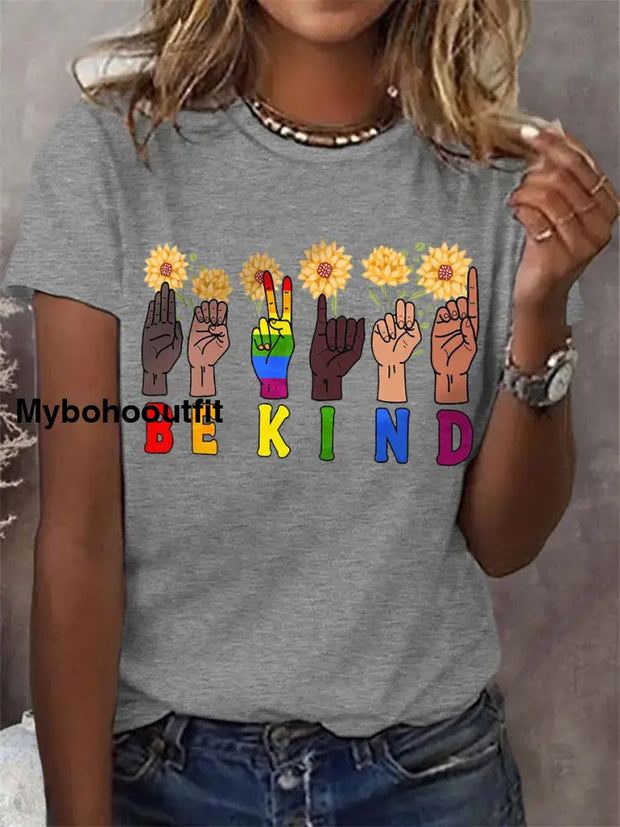 Women’s Be Kind Pride Month Casual Tee Gray / S