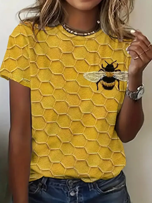 Women’s Bee Print Casual Tee Yellow / S