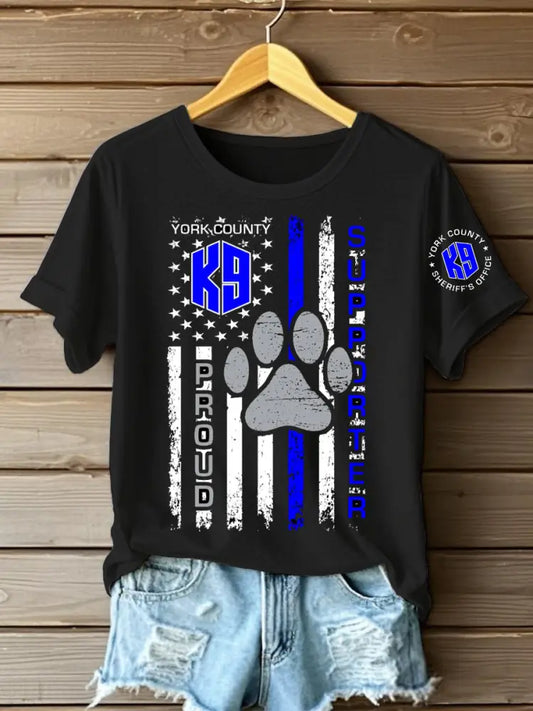 Women’s Blue Line Patriotic K9 Police Officer Dog T-Shirt Black / S
