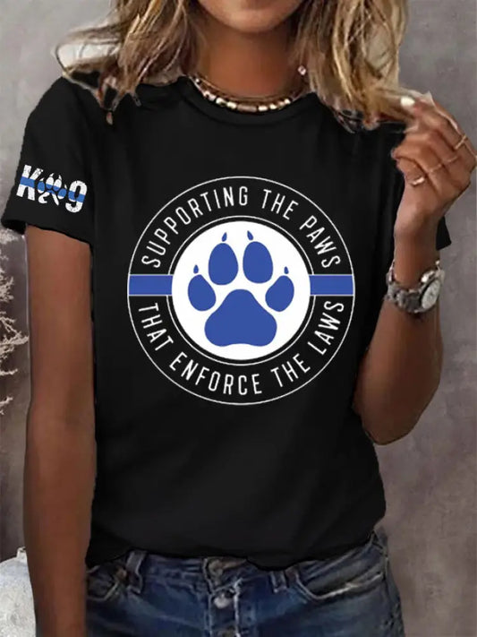 Women’s Blue Line Patriotic K9 Police Officer Dog T-Shirt Black / S