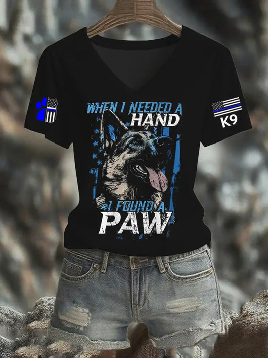 Women’s Blue Line Patriotic K9 Police Officer Dog T-Shirt Black / S