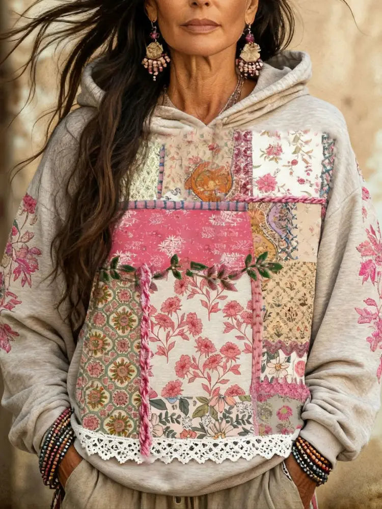 Women’s Boho Breast Cancer Awareness Floral Art Printed Hoodie Pink / S