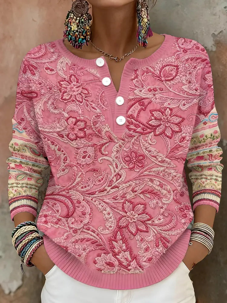 Women’s Boho Breast Cancer Awareness Floral Art Printed Tops Pink / S