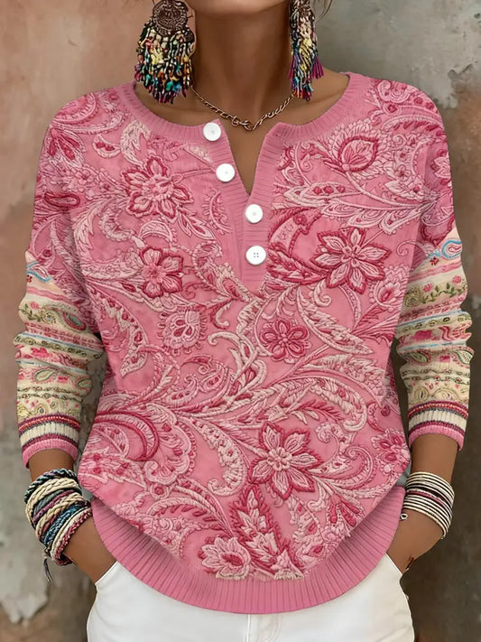 Women’s Boho Breast Cancer Awareness Floral Art Printed Tops Pink / S