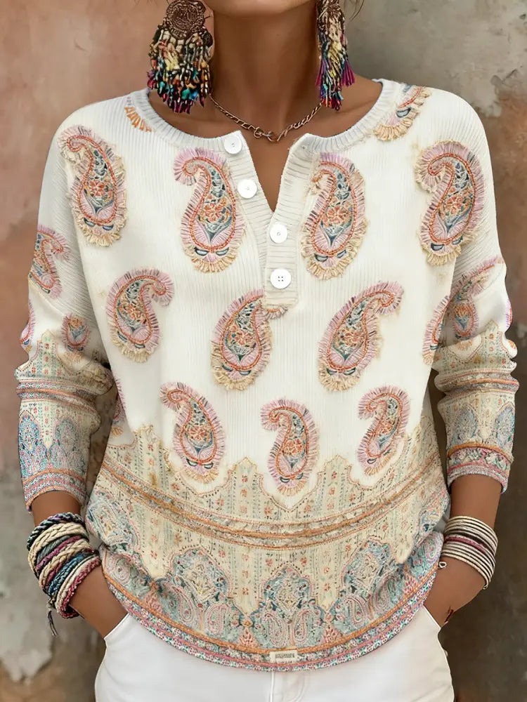 Women’s Boho Breast Cancer Awareness Floral Art Printed Tops White / S