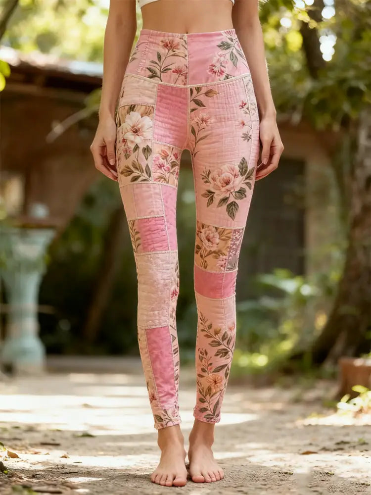 Women’s botanical floral print bottoms Pink / S