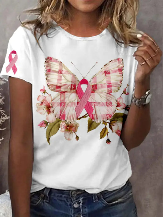 Women’s Breast Cancer Awareness Butterfly Short-sleeved T-shirt White / S