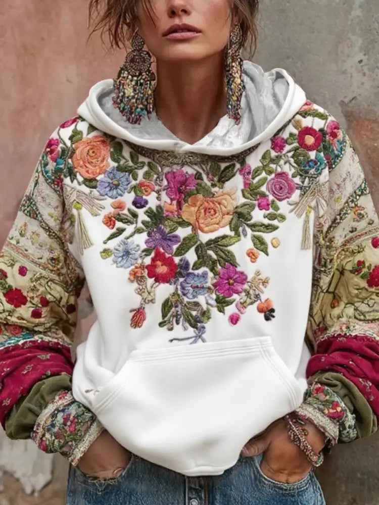 Women’s Breast Cancer Awareness Floral Art Hooded Sweatshirt White / S