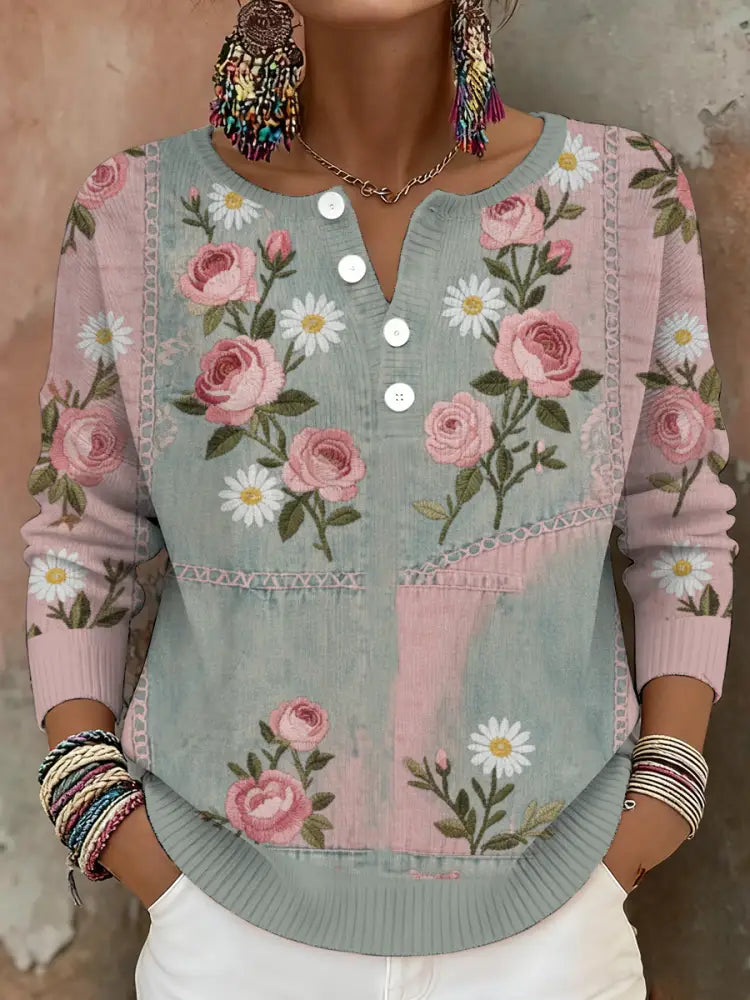 Women’s Breast Cancer Awareness Floral Art Printed Tops As picture / S