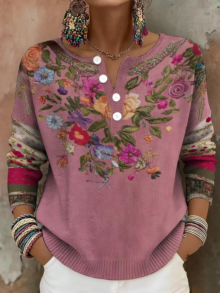 Women’s Breast Cancer Awareness Floral Art Printed Tops Pink / S