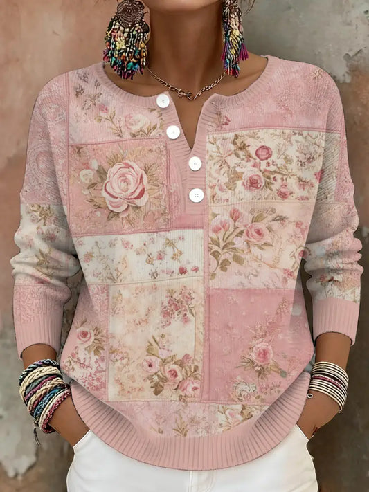 Women’s Breast Cancer Awareness Floral Art Printed Tops Pink / S