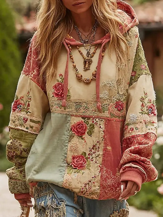 Women’s Breast Cancer Awareness Floral Patchwork Hoodie Pink / S