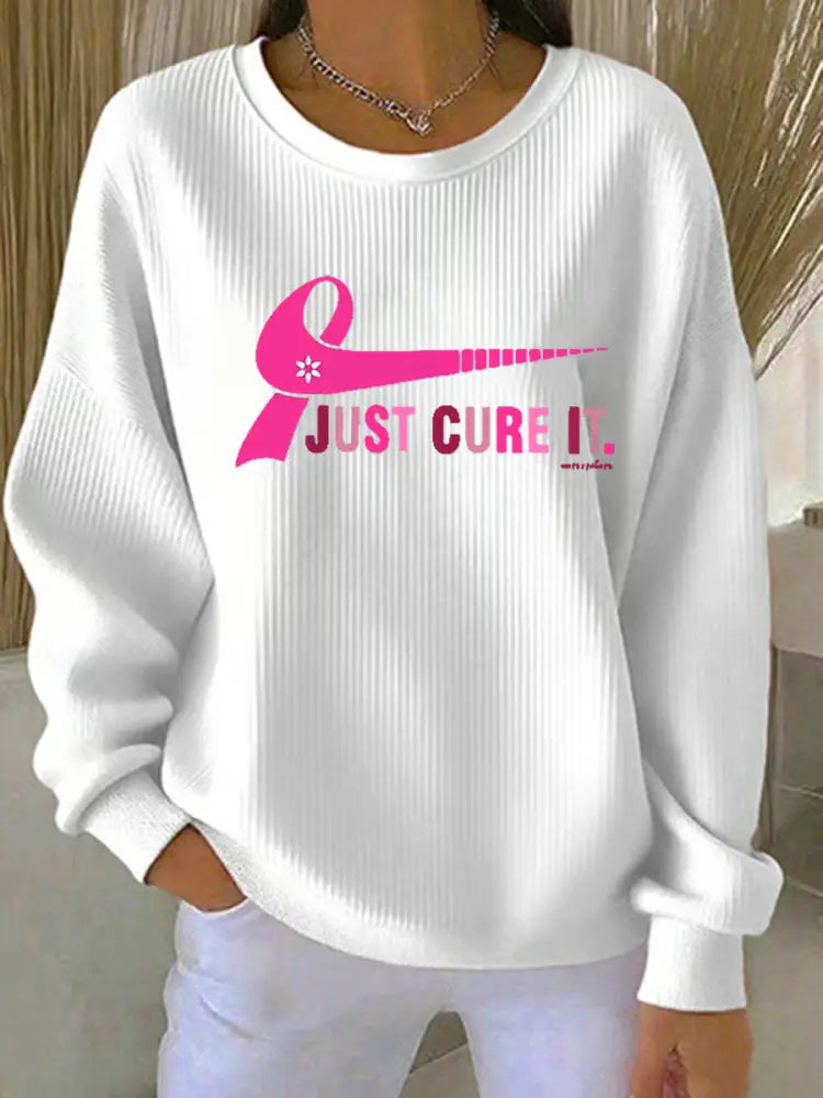 Women’s Breast Cancer Awareness Just Cure It Print Sweatshirt White / S