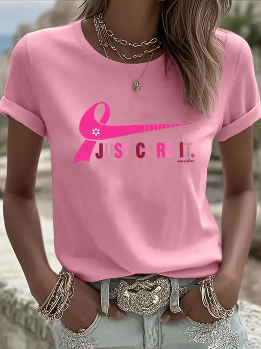 Women’s Breast Cancer Awareness Just Cure It Print T-Shirt Pink / S
