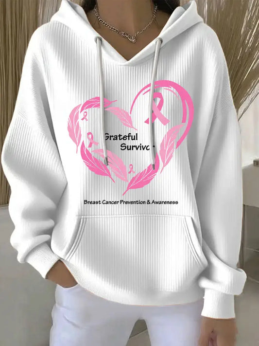 Women’s Breast Cancer Awareness Print Hoodie White / S