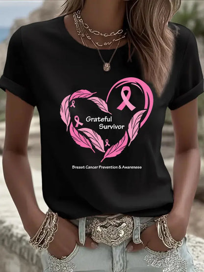 Women’s Breast Cancer Awareness Print T-Shirt Black / S