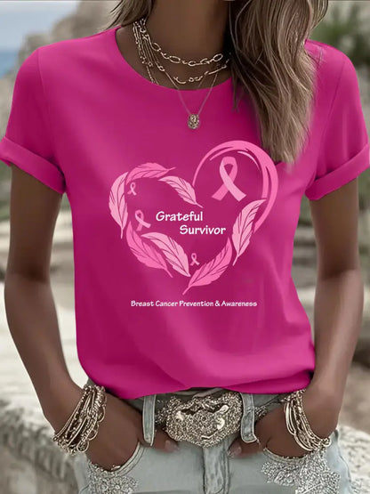 Women’s Breast Cancer Awareness Print T-Shirt Rose Red / S