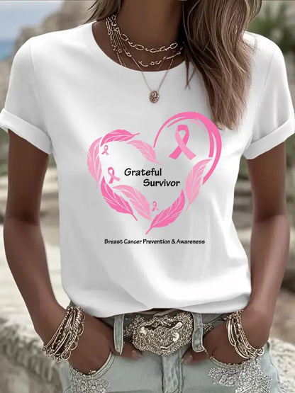 Women’s Breast Cancer Awareness Print T-Shirt White / S