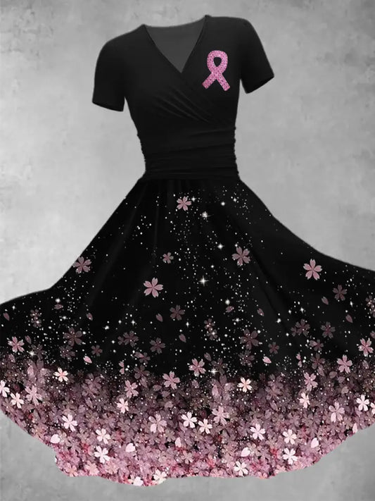 Women’s Breast Cancer Awareness Short Sleeve Dress As picture / S