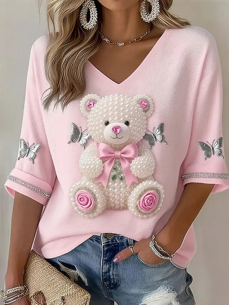 Women’s Breast Cancer Awareness V-Neck Tops Pink / S