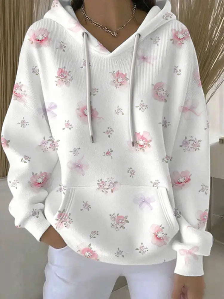 Women’s Breast Cancer Pink Floral Print Casual Hoodie As picture / S