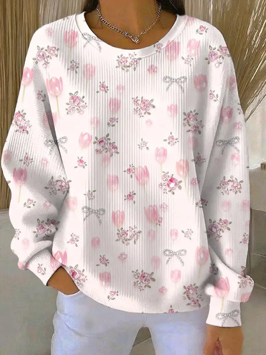 Women’s Breast Cancer Pink Floral Print Casual Sweatshirt As picture / S