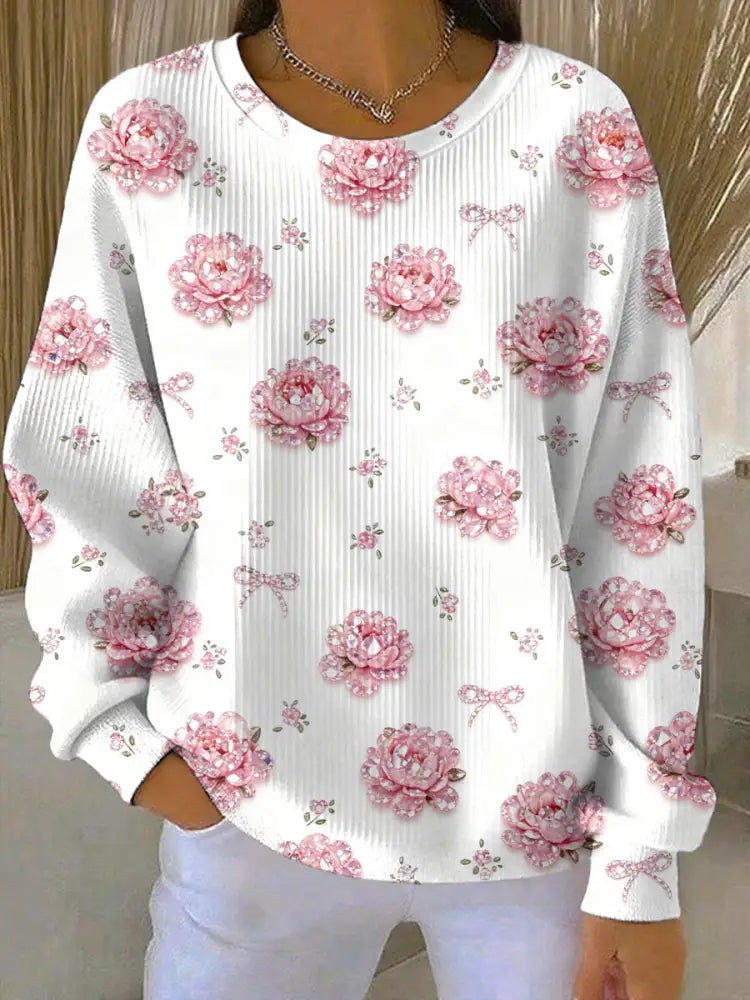 Women’s Breast Cancer Pink Floral Print Casual Sweatshirt As picture / S