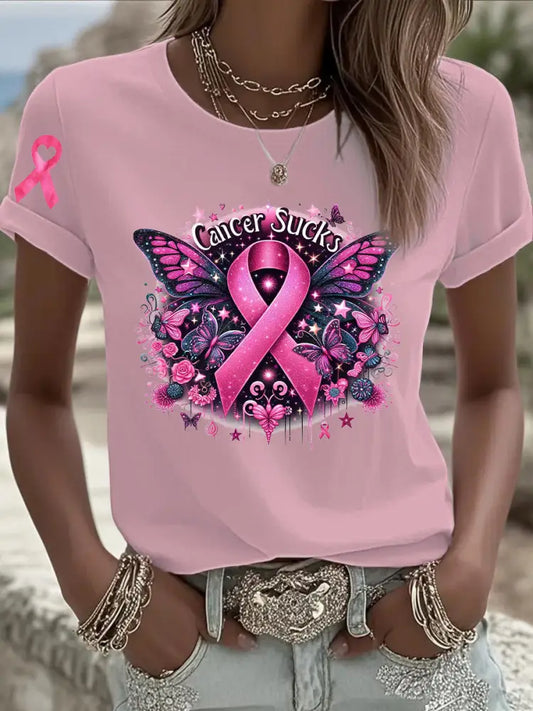 Women’s Breast Cancer Pink Printed T shirt As picture / S