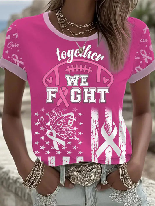 Women’s Breast Cancer Pink Printed T shirt As picture / S