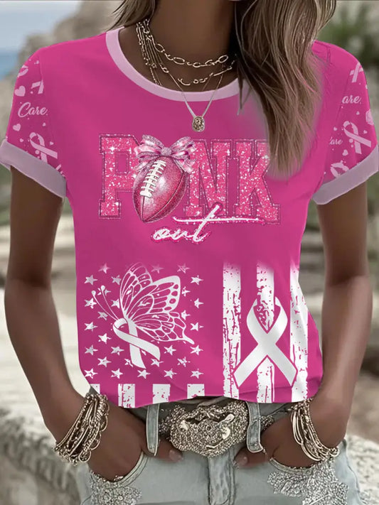 Women’s Breast Cancer Pink Printed T shirt As picture / S