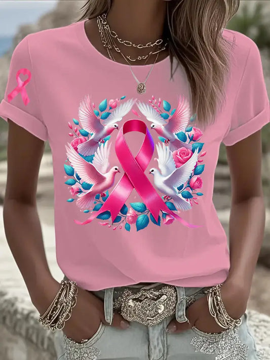 Women’s Breast Cancer Pink Printed T shirt As picture / S
