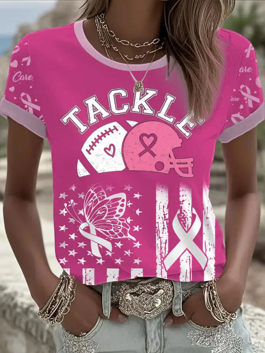 Women’s Breast Cancer Pink Printed T shirt As picture / S