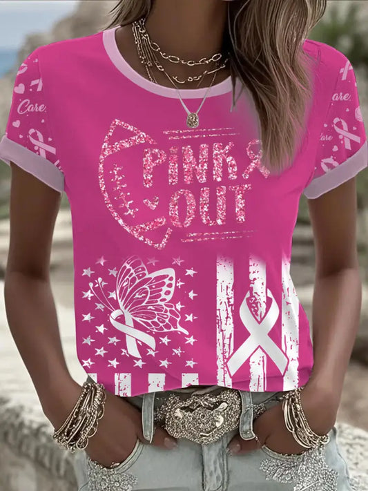 Women’s Breast Cancer Pink Printed T shirt As picture / S