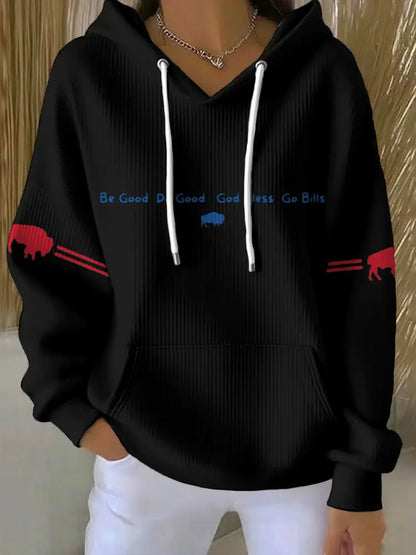 Women’s Buffalo Football Lover Printed Hoodie Black / S