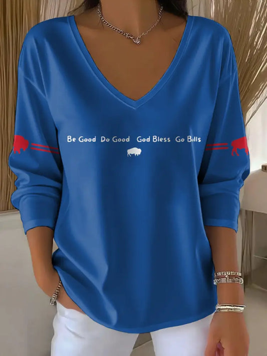 Women’s Buffalo Football Lover Printed Tops Blue / S