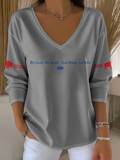 Women’s Buffalo Football Lover Printed Tops Light Gray / S