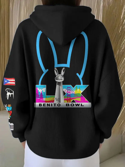 Women’s Bunny Football Music Lover Printed Hoodie