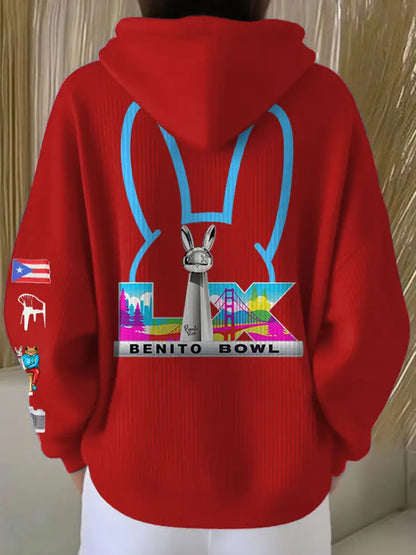 Women’s Bunny Football Music Lover Printed Hoodie