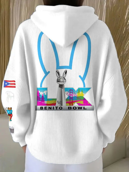 Women’s Bunny Football Music Lover Printed Hoodie