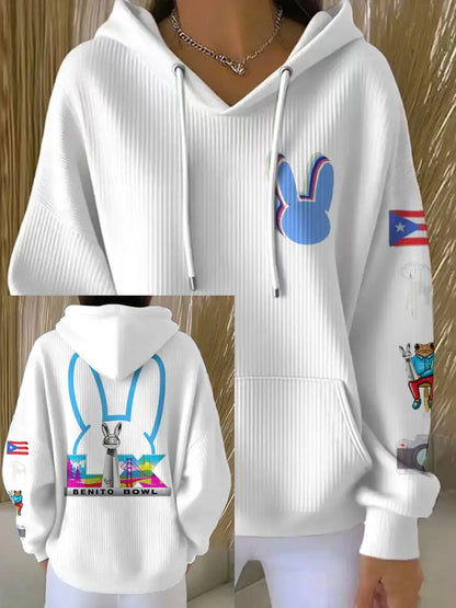 Women’s Bunny Football Music Lover Printed Hoodie White / S