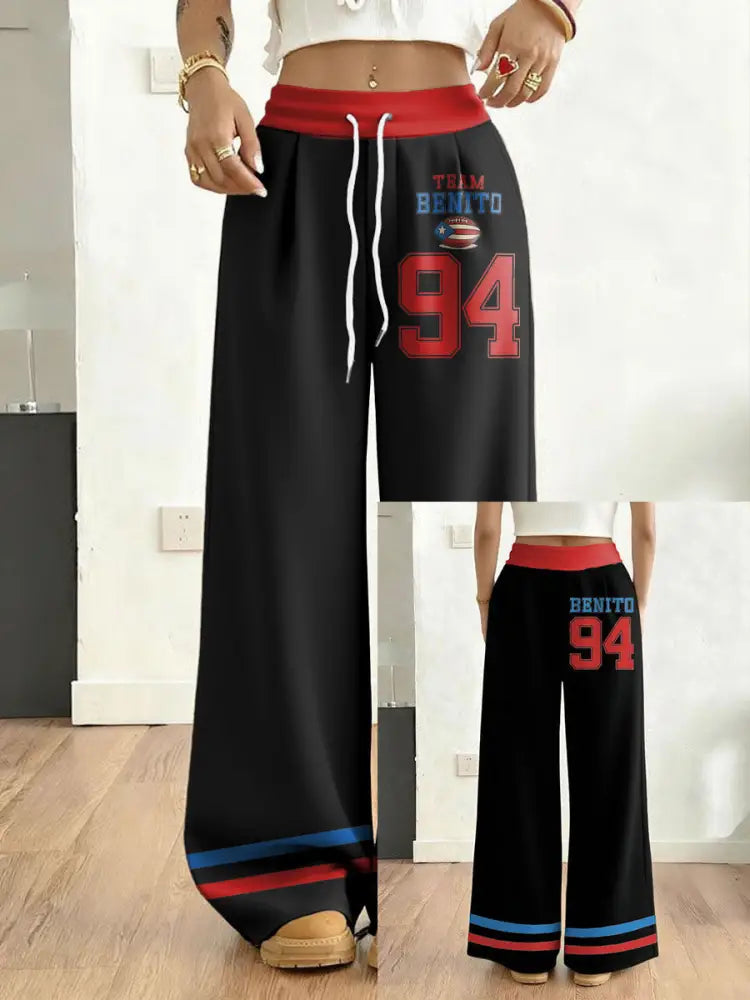 Women’s Bunny Football Music Lover Printed Pants Black / S