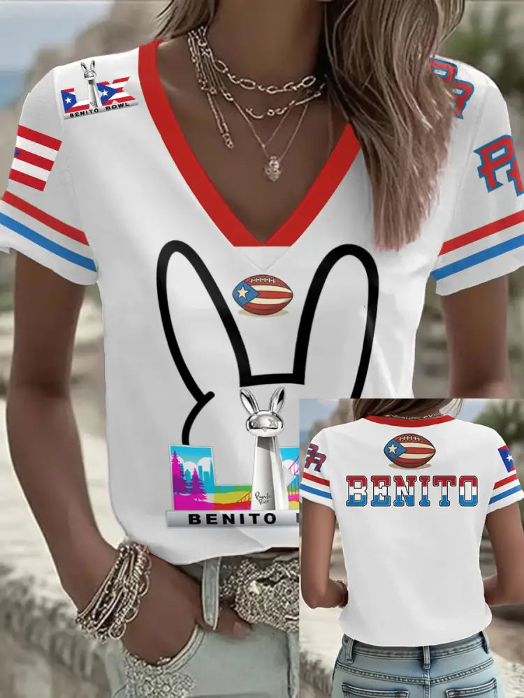 Women’s Bunny Football Music Lover Printed T-shirt White / S