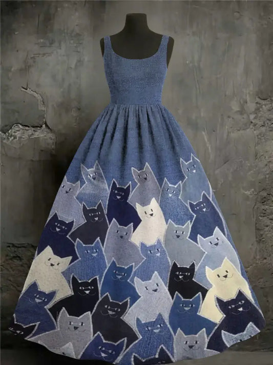 Women’s cats print dresses Blue / S