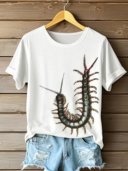 Women’s centipede print casual t-shirts White / S