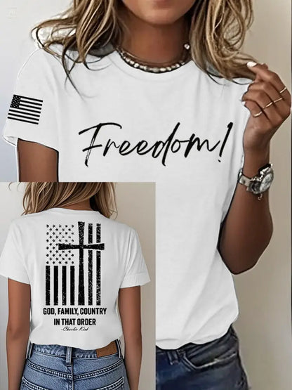 Women’s Charlie Kirk Freedom Print Iron On Short Sleeve T-Shirt White / S