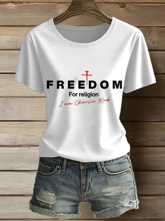 Women’s Charlie Kirk Freedom Printed Vintage Fashion Loose Short Sleeve T-Shirt White / S